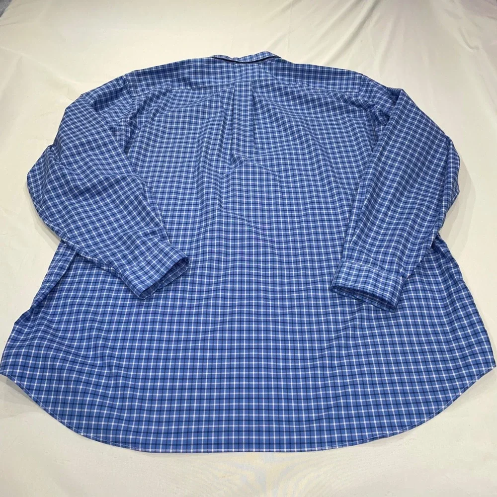 Ralph Lauren Performance Blue Plaid Button Down Shirt Mens 2XLT Tall Stretch